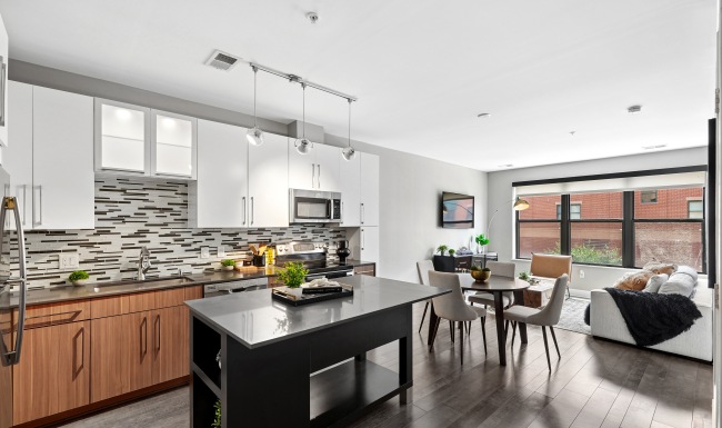 kitchen and living room 